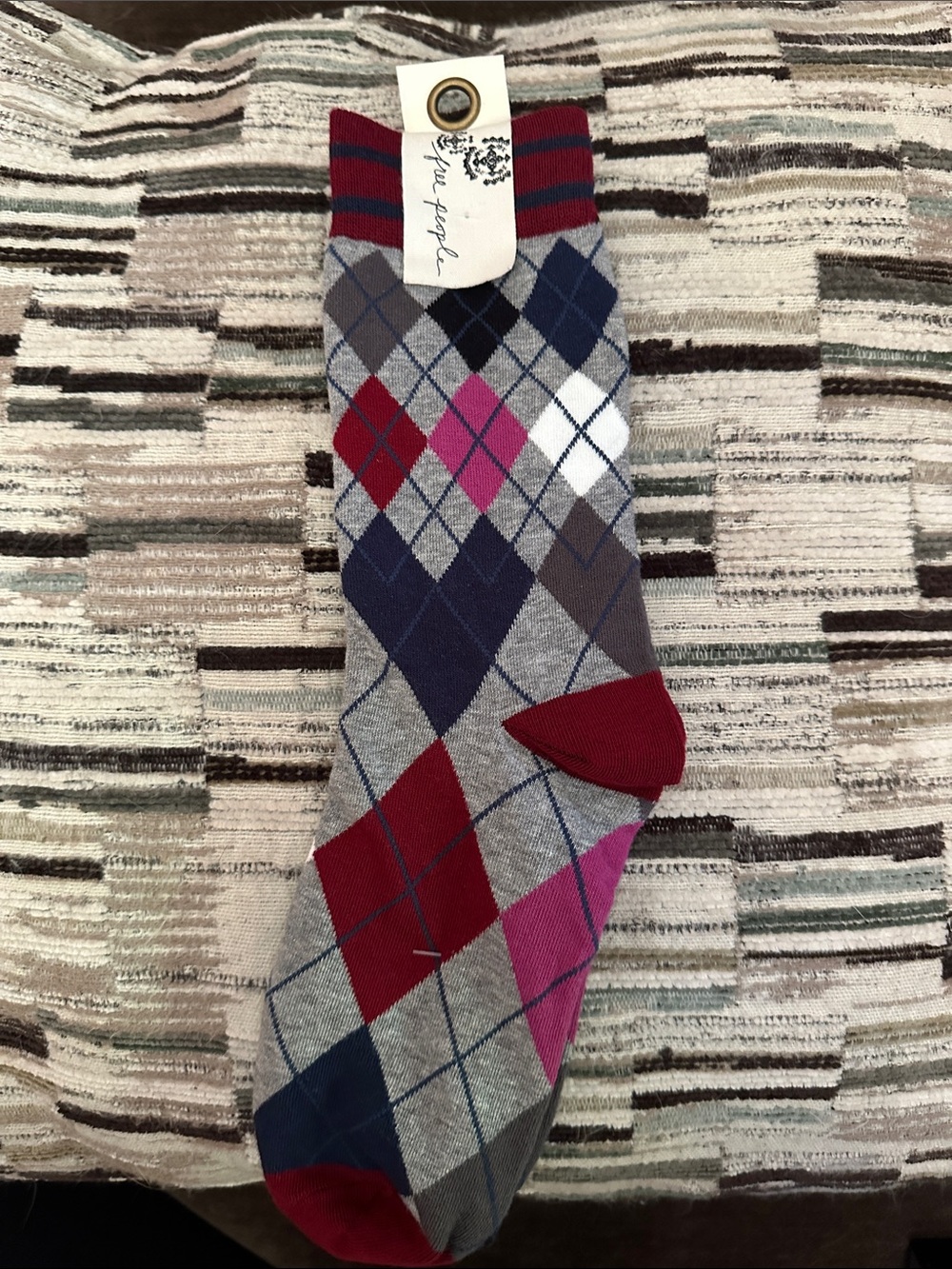 Free People Argyle Dress Socks in Gray, Navy & Burgundy with Pink Accent